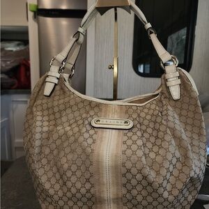 Celine Vintage Macadam Jacquard Cream and Tan Monogram Hobo Bag * AUTHENTIC *